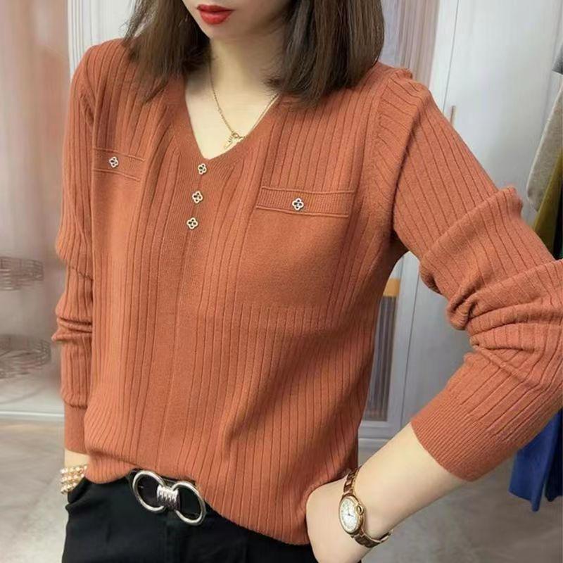 Women's Autumn Fashion Knitted Long Sleeve Sweater - Korean Style Loose Slimming Blouse