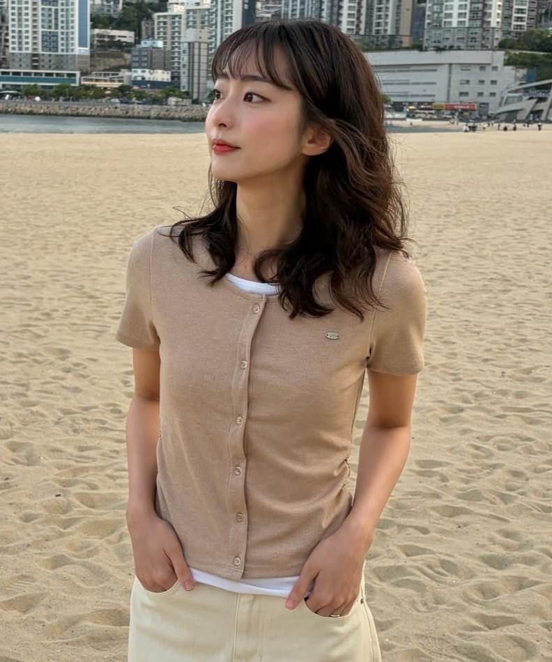 HANGTEN Women'S Slim Fit Whale Cardigan Layered Short Sleeve T-Shirt_3Colors(10570-131-498-69)
