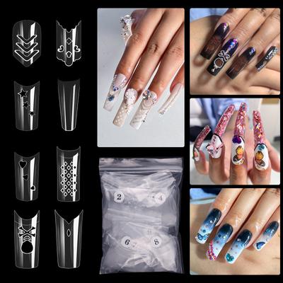 Nail Art Piece Special Nail Type Special Shape, Star Hollow Nail, Transparent Lace French Fake Nail