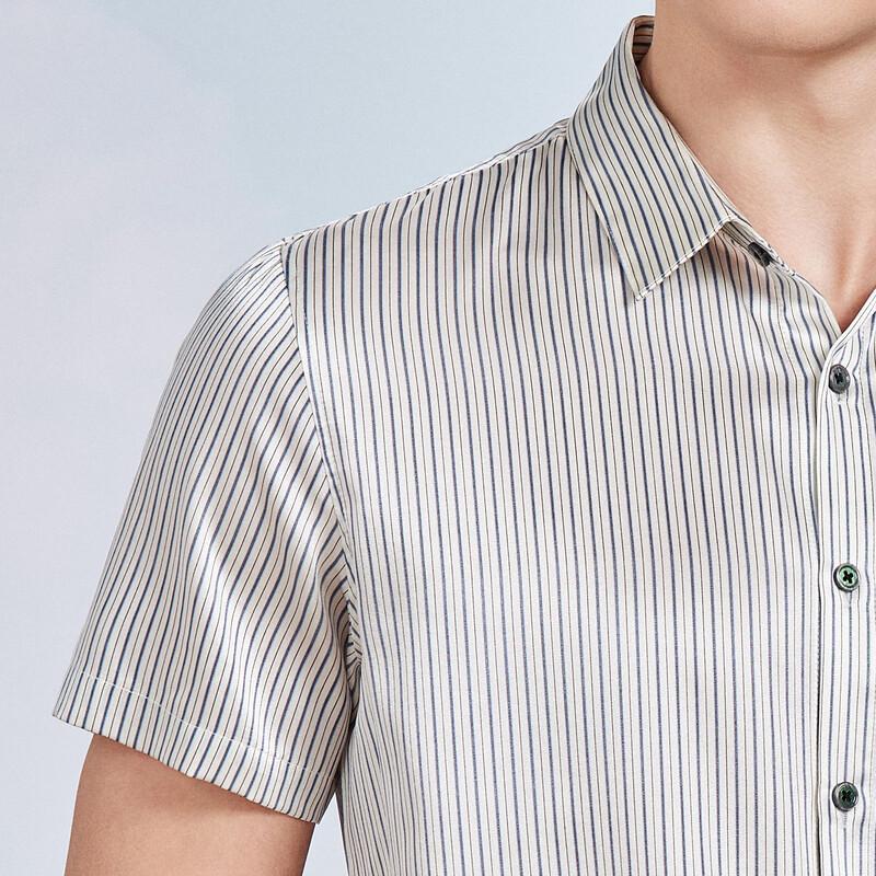 Antonio Men's 90.8% Silk Striped Short Sleeve Shirt