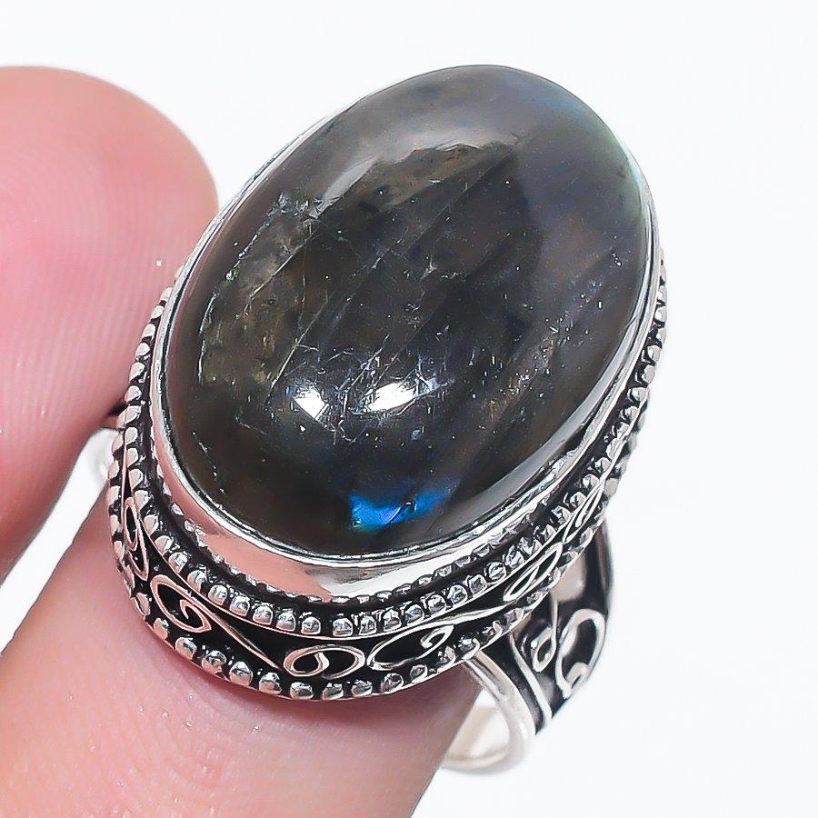 Natural Labradorite Gemstone 925 Sterling Silver Jewelry Ring Size 10 q2O22