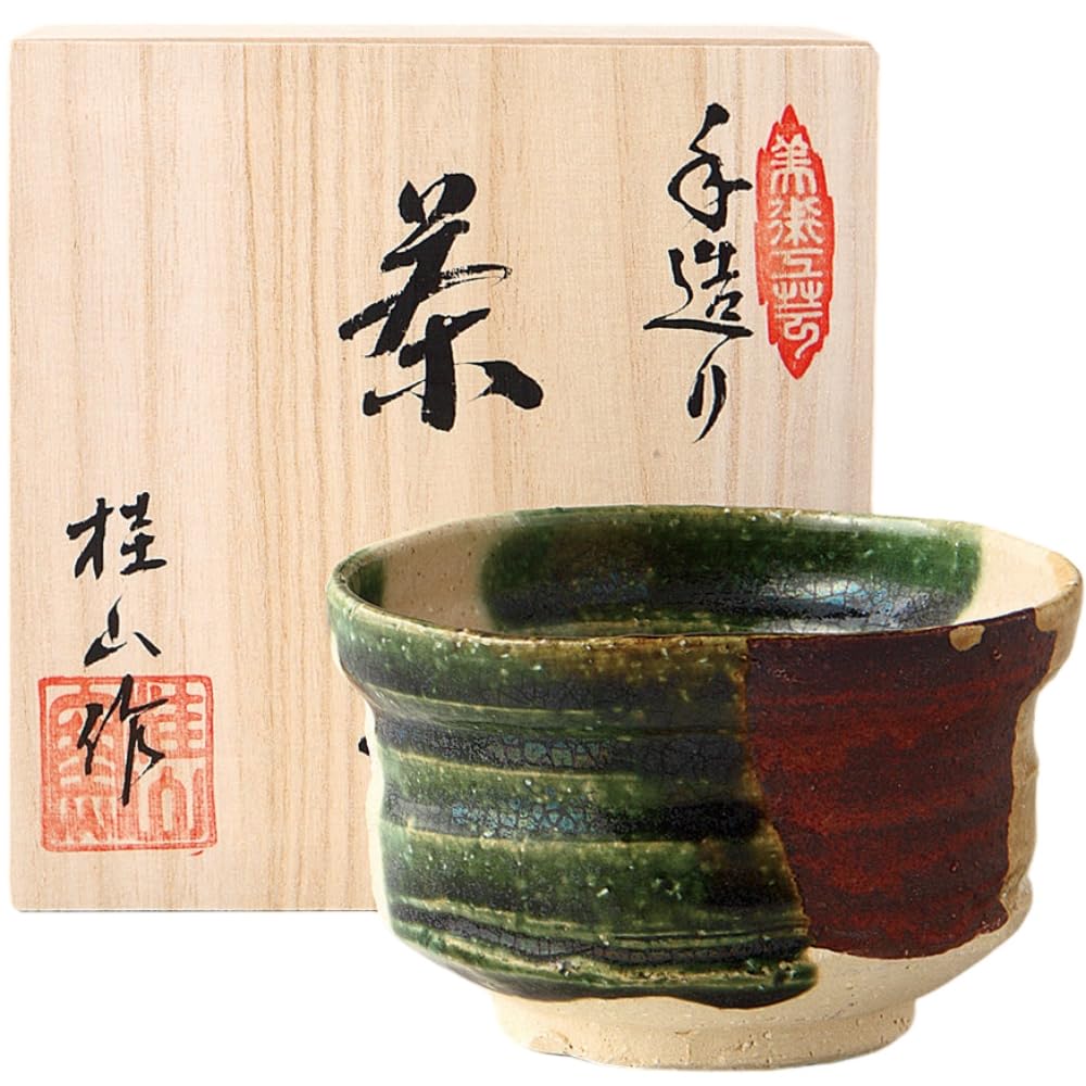 Ale-net Matcha Bowl, W12 x D12 x H7cm, Handcrafted by Keizan, Sai Oribe Matcha Bowl, Mino Ware, Made in Japan