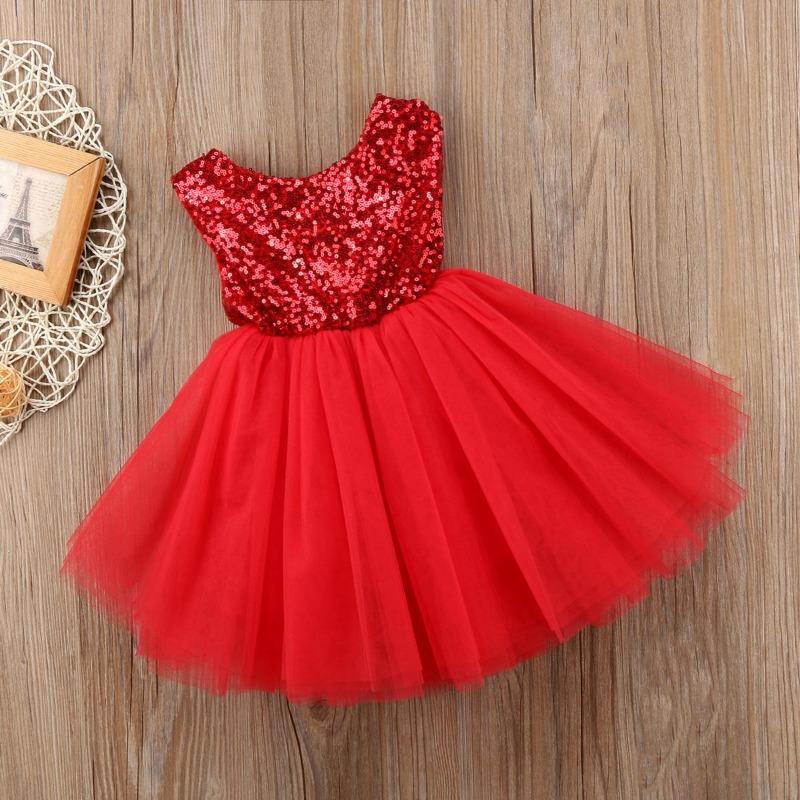 Kids Baby Sequins Flower Girl Dress Tutu Party Dress Backless Bridesmaid Dresses