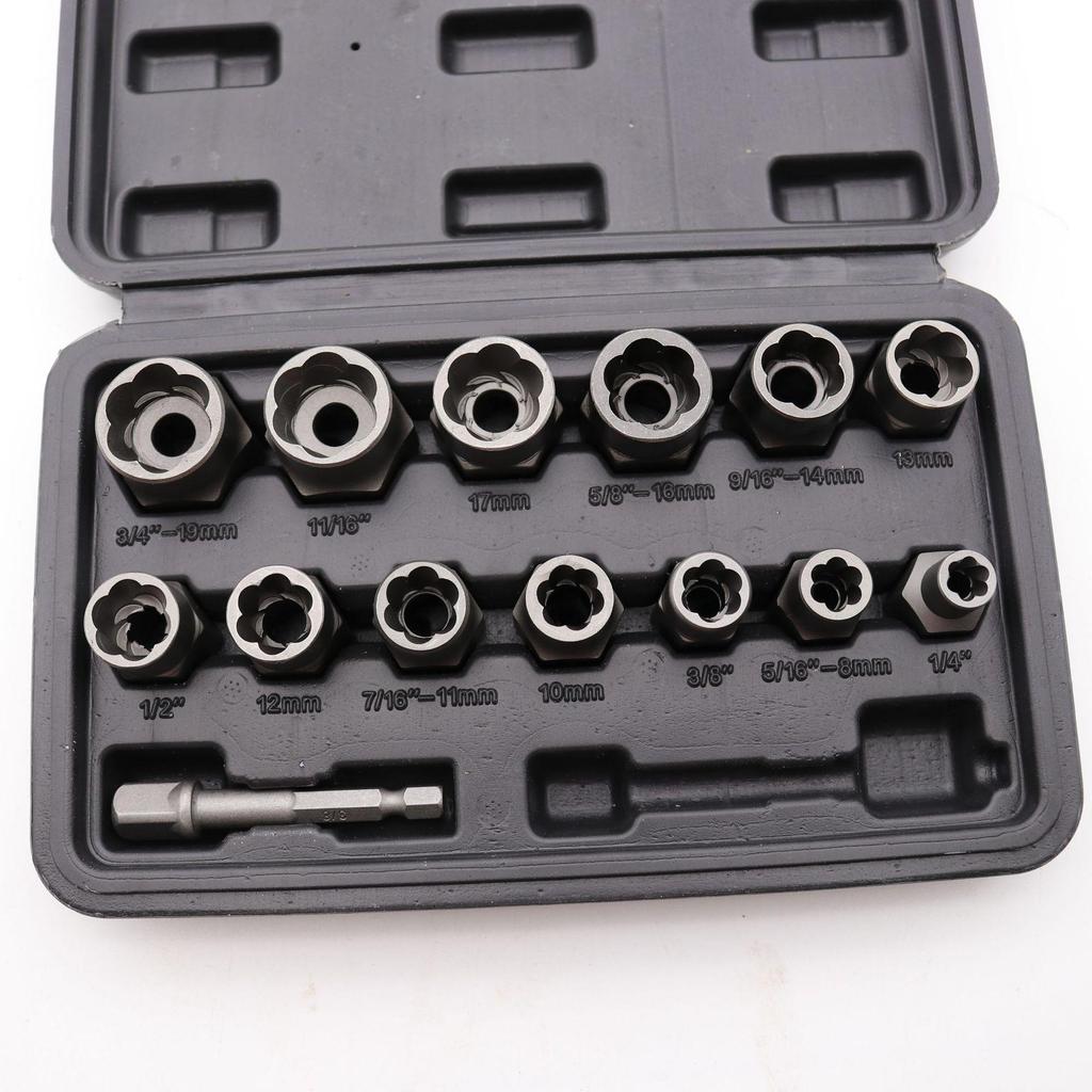 Set de 14 extractoare de piulițe și șuruburi pentru elemente de fixare deteriorate și incomplete