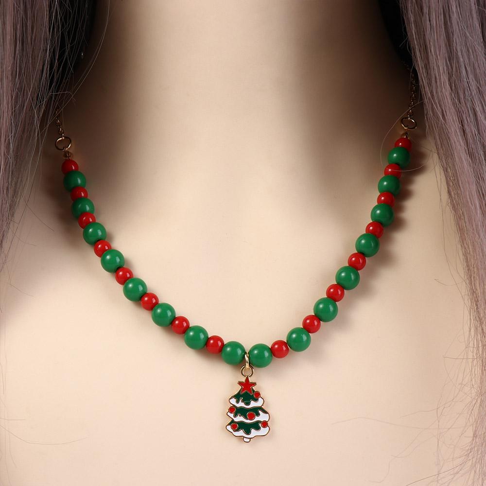 Clavicle Chain Rice Beaded Chain Christmas Tree Cartoon Pendant Choker Christmas Necklace  Festival