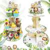 3-Tier Cupcake Stand with 24 Wild One Cupcake Toppers for Safari Baby Shower Decoration