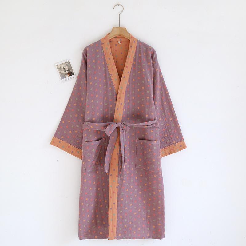 Dámská retro žakárová bavlněná yukata: Lehká jarní/podzimní noční košilka a pyžamo ve stylu kimona.