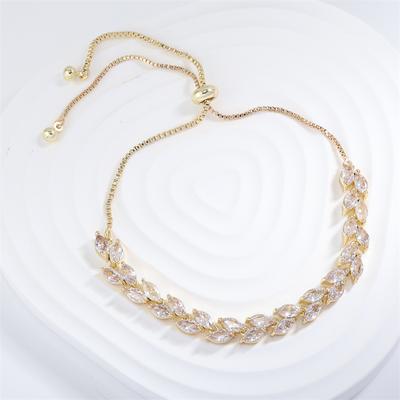 ZAKOL Trendy Leaf Marquise Zircon Adjustable Bracelet for Women Fashion Bridal Wedding Zircon