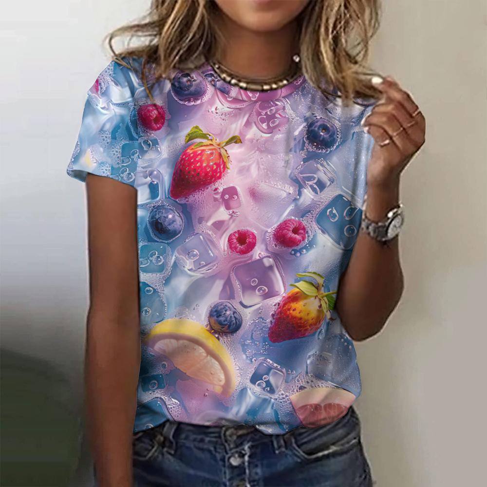 Women's Fruit T-Shirts Summer Strawberry 3D Printed O-Neck Short Sleeve T Shirt Y2k Harajuku Tees Tops Female Pullovers Clothing