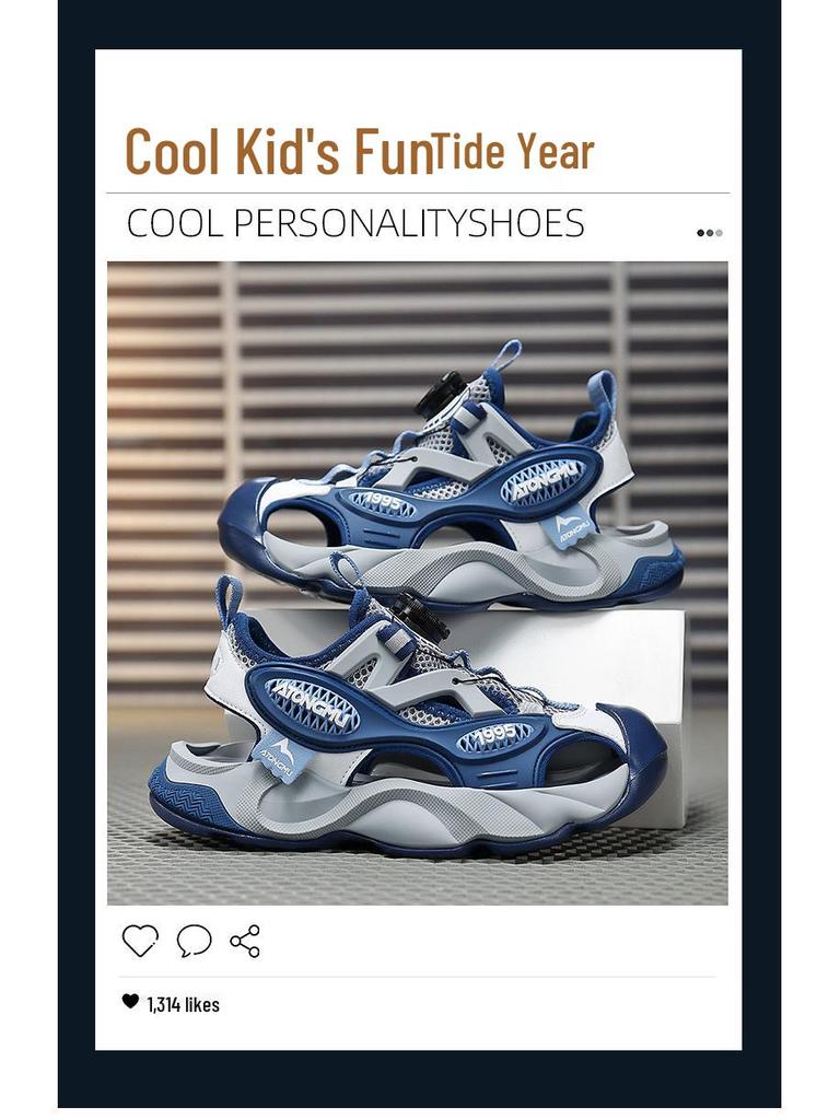 Boys' Sporty Closed-Toe Sandals: Soft Sole Beach Shoes for Big Kids Summer 2024