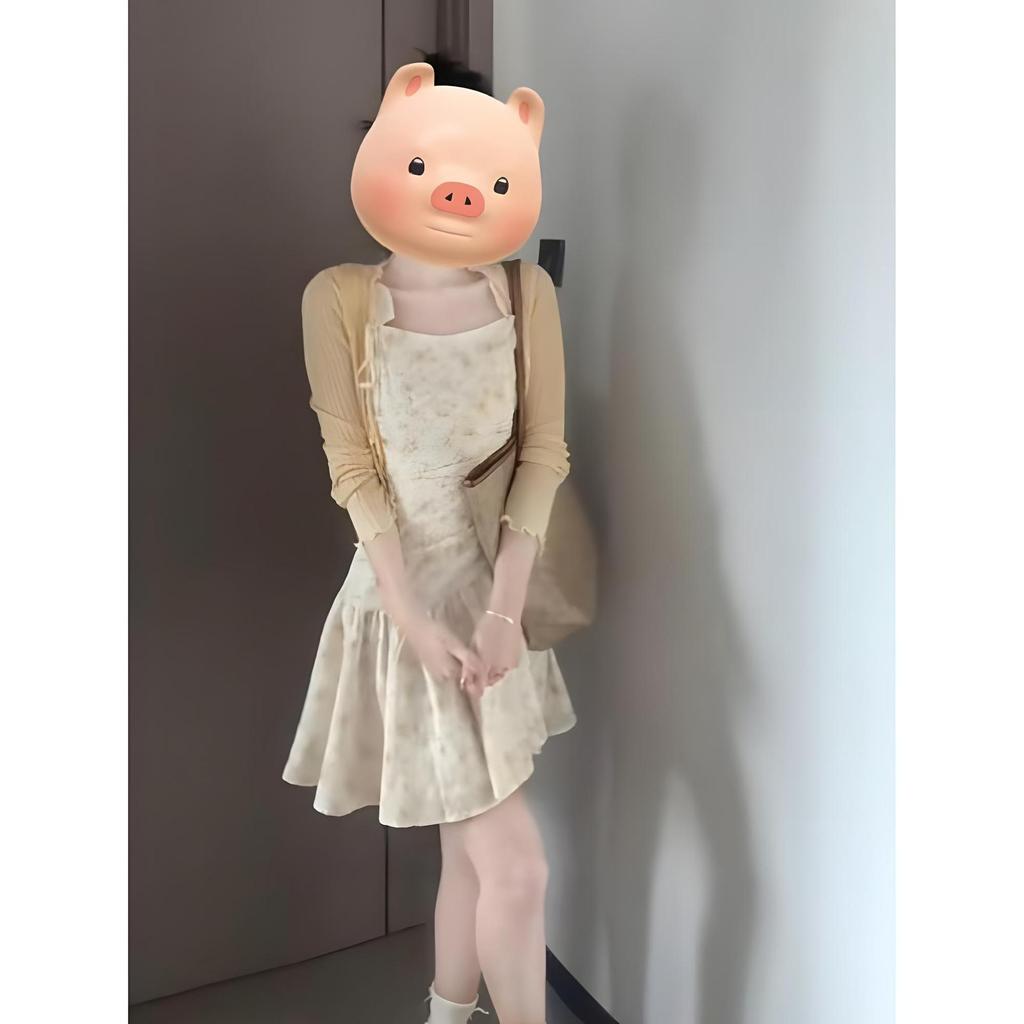 French Coffee Break Yellow Apricot Floral Dress Women's Summer Korean Version New Small Sweet Waist Suspender Short Skirt