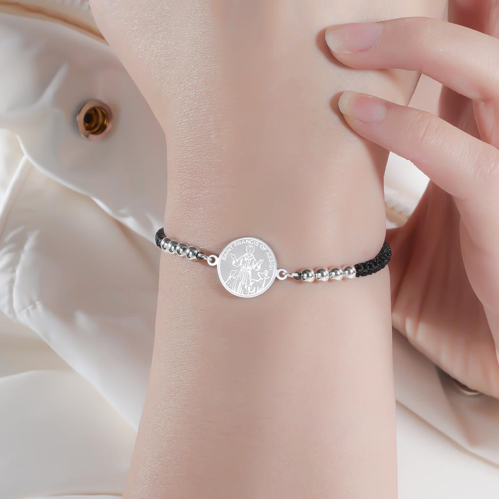 LIKGREAT St Francis Medal Bracelet for Men Women Dog Blessing Amulet Catholic Saint Religious Stainless Steel Jewelry Gifts