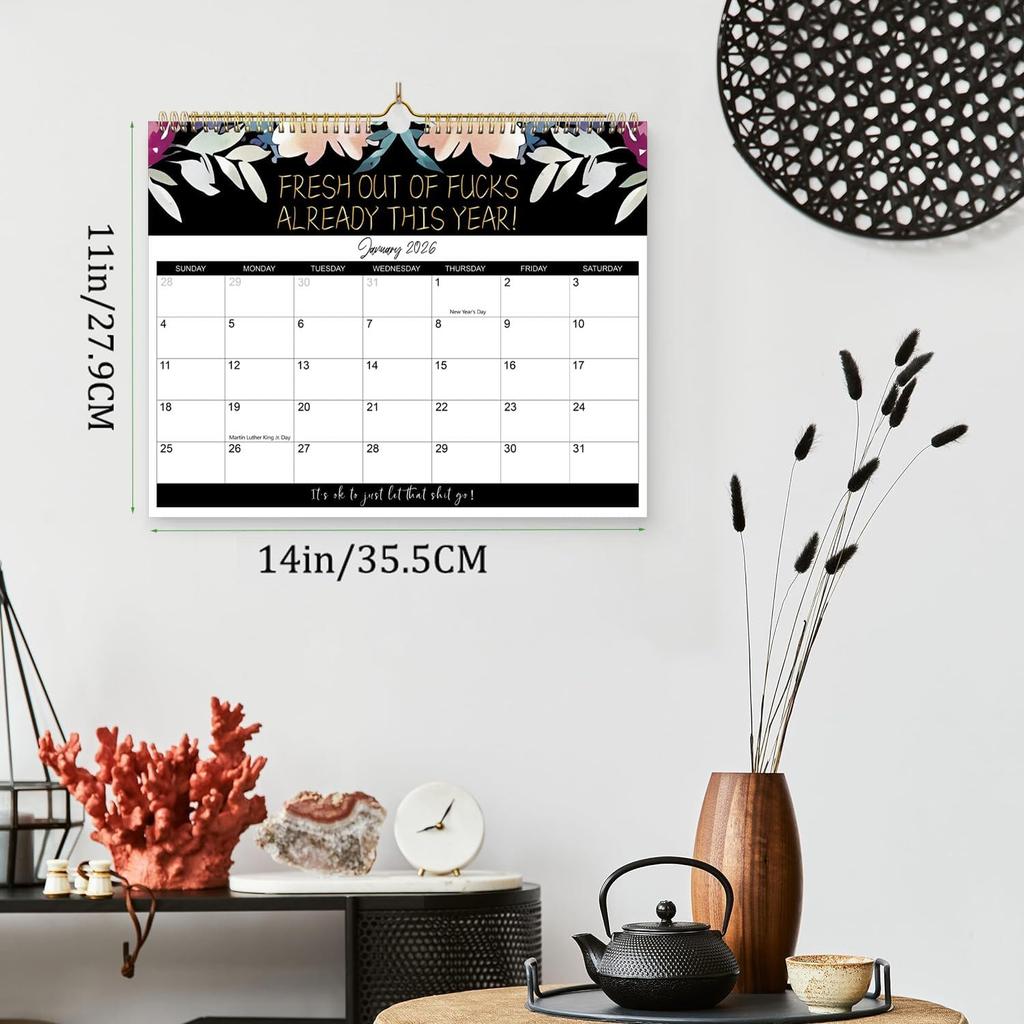 2026 Fu-ck It calendar,12-Month Humor Calendar,with Premium Paper Spiral Bound, 14”X11” Home Office Hanging Calendar,Funny Swear Word Monthly