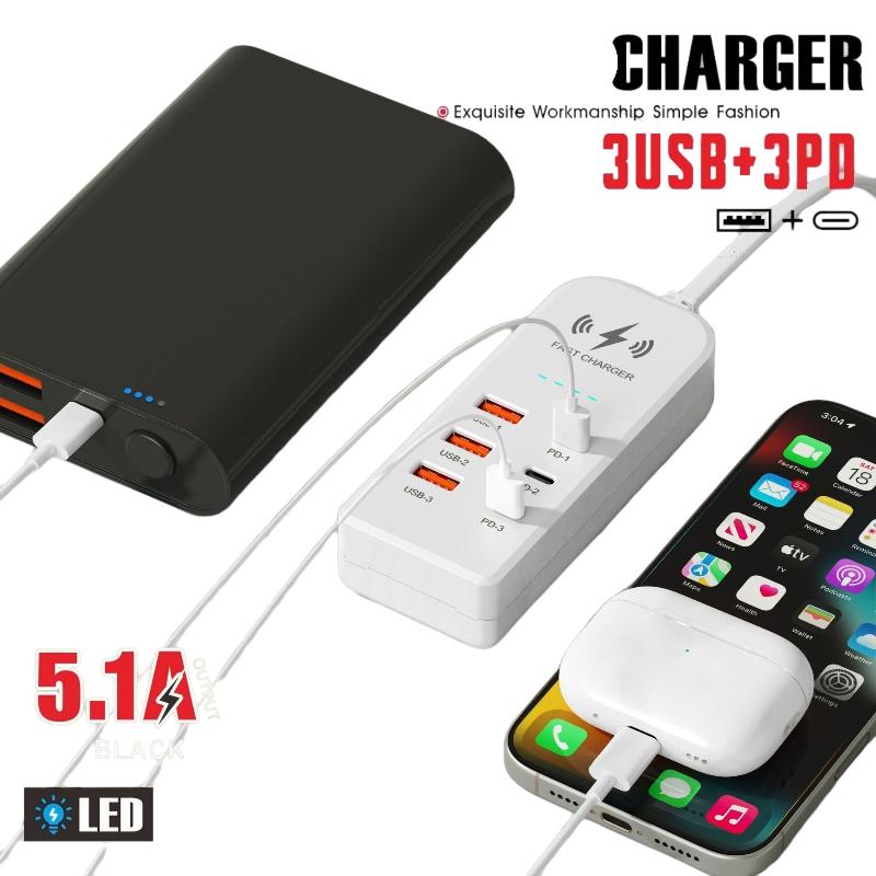 Efficient 6 In 1 USB Type C PD Charger with Fast Charging EU US Plug Wall Mount Design