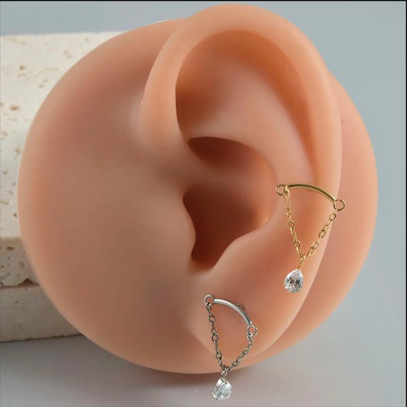 Titanium G23 Zirconia Chain Ear & Lip Studs - Horse Eye Design, High-End Piercing Jewelry