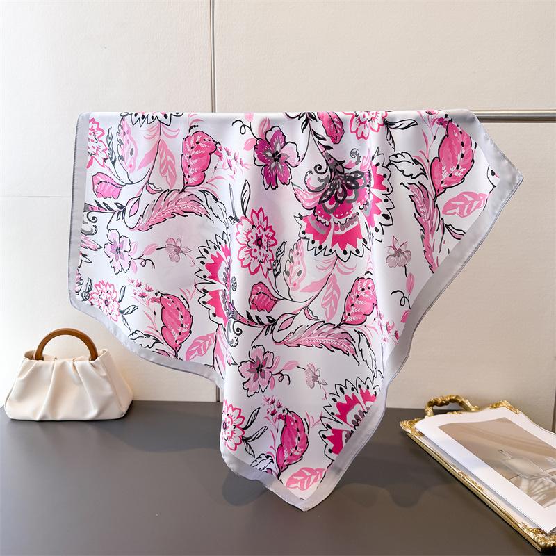 Vintage Rural High-end Printed Silk Scarf Imitation Square Versatile Shawl Neck Small Headscarf Women