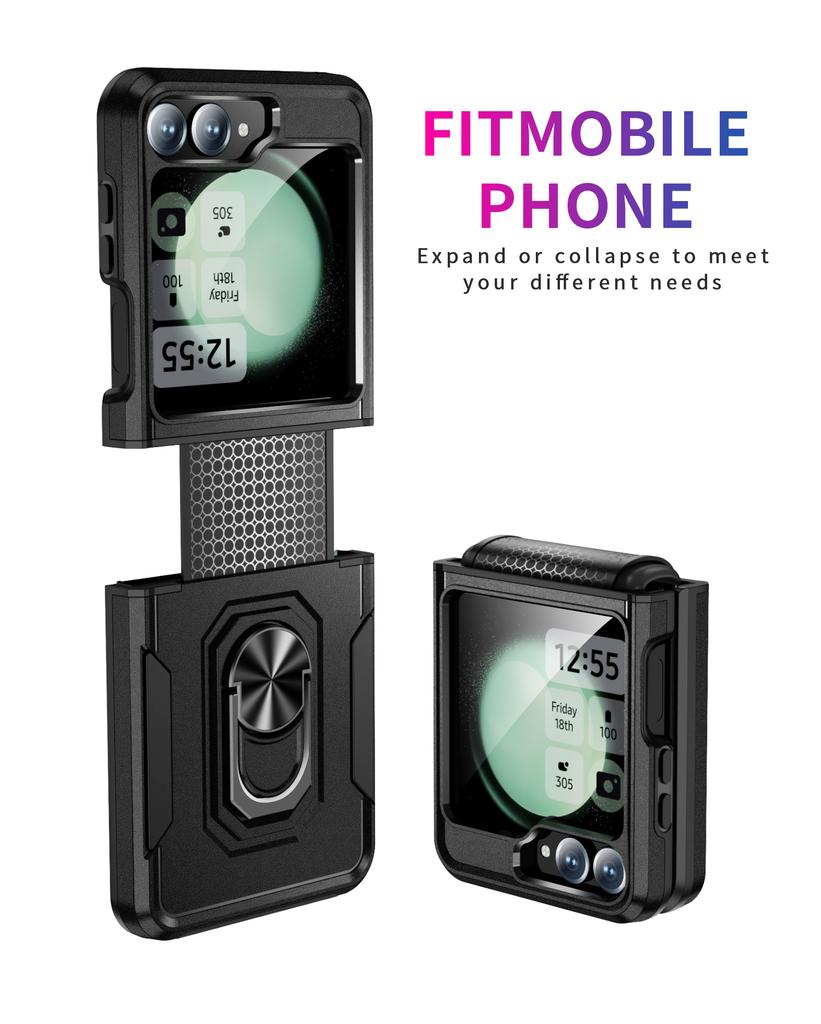 For Samsung Galaxy Z Flip7 FE 5G/Z Flip6 5G Case Military Grade Ring Kickstand PC + TPU Phone Cover