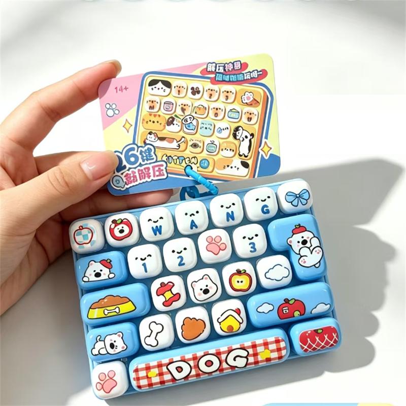 KEBIDU Finger Stress Relief Mini Keyboard Clicker Toy, 26 Buttons Rebound Keycap Pendant, Mini Mechanical Keycap Stress Relief Gift with Keychain