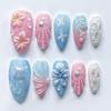 24 Stück tragbare Press-On-Nägel Erdbeer-Schleifen-Design Nagelspitzen Rot Kurz Mandel Perle Sternenlicht Falsche Nagelkunst Blume Falsche Nägel
