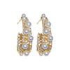 French retro style diamond-set pearl C-shaped stud earrings light luxury high-end temperament earrings new earrings women