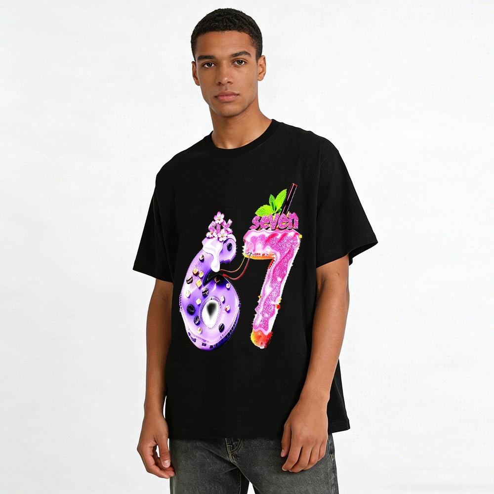 Fun Dessert Number 67 Print Casual Top Pure Cotton T-shirt