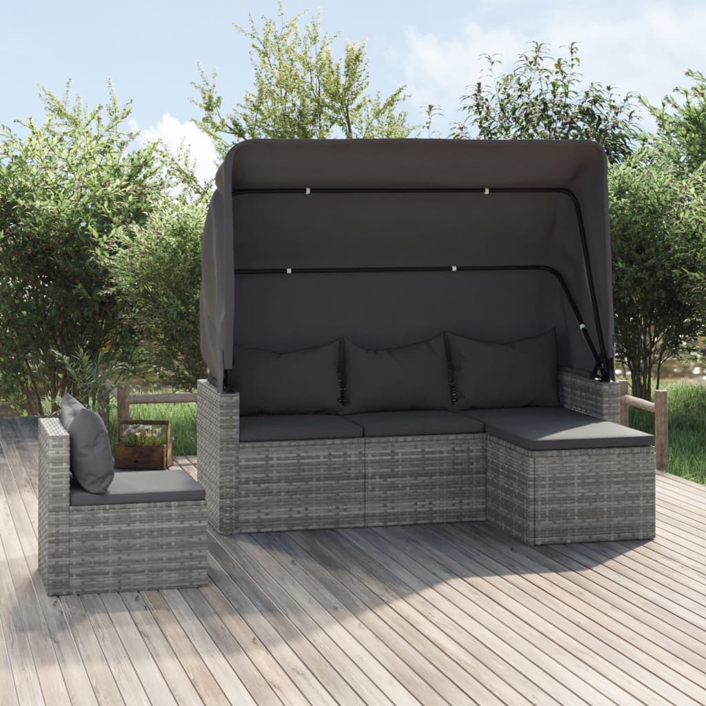 Vidaxl 4-Cz. Garten-Sitzgruppe, Kissen, Grau, Rattan PE