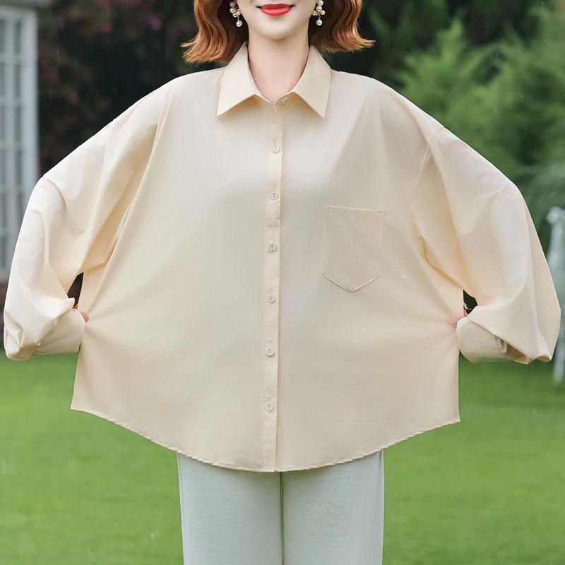 Plus Size Women's Loose Long Sleeve Button-Down Shirt, Solid Color Casual Office Blouse (3XL-7XL)