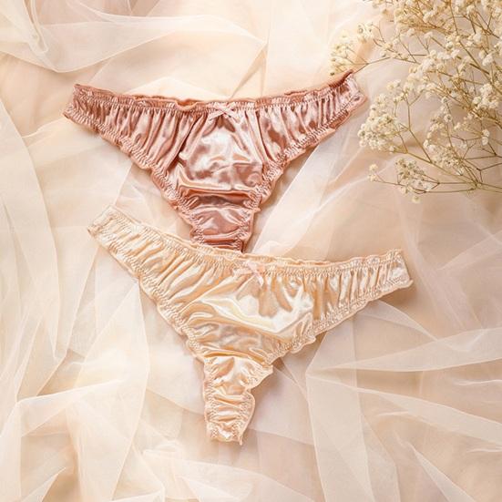 Kadınlar İçin Seksi Düşük Bel Saten G-String Külotlar Sevimli Fırfır Kenarlı Pürüzsüz İpeksi T Sırt İç Çamaşırı