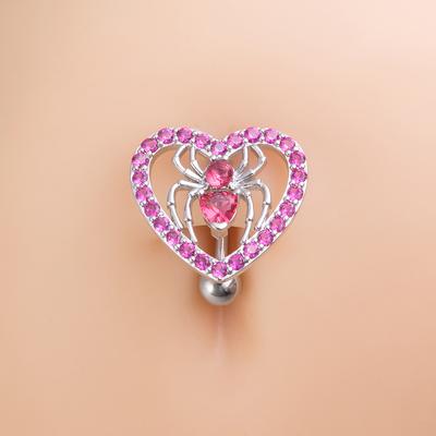 Anneau de nombril en forme de cœur d'araignée, Piercing de nombril, barre incurvée inversée, bijoux pour le corps
