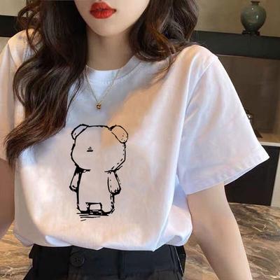 Korean Minimalist Teddy Bear Print Short Sleeved Design Feeling Niche Tshirt Unisexs Summer Oversized Loose Casual Top Tshirt
