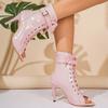 Tie Hairtail Fish Mouth Cold Boots Women Summer Block Heel Cutout Patent Leather Booties High Heels Sandals
