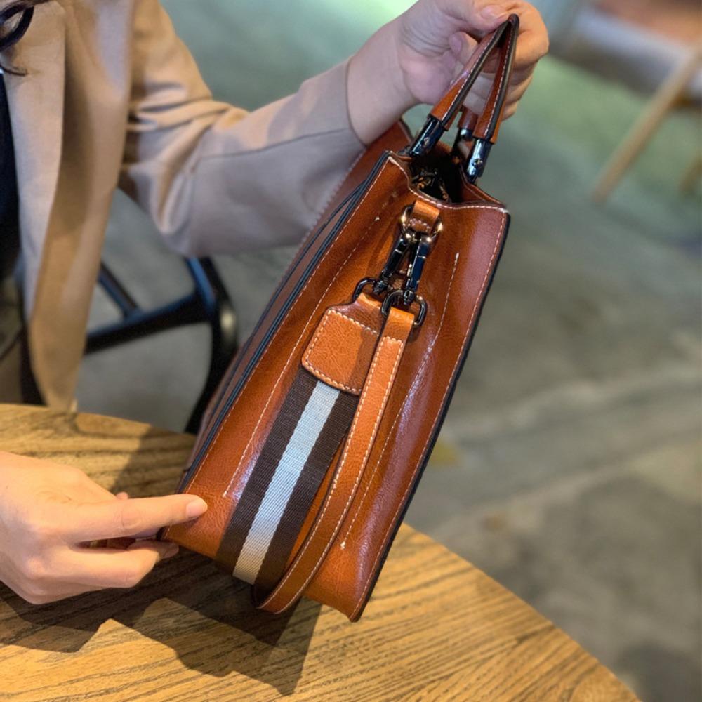 Bag Splicing Leather Women's Bag Shoulder Bag European and American Style Cowhide Handbag