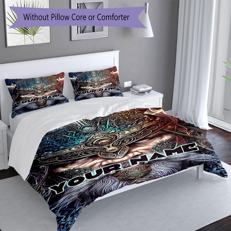 3pcs Custom Name Warrior Fantasy Art Bedding Set Printed Bedding Set Duvet Cover Closure Includes 1 Duvet Cover & 2 Pillowcases Bedroom Decor