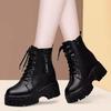 Soft Leather Martin Boots New Autumn and Winter Heightened Platform Boots Velvet British Short Tube Single Cotton Boots