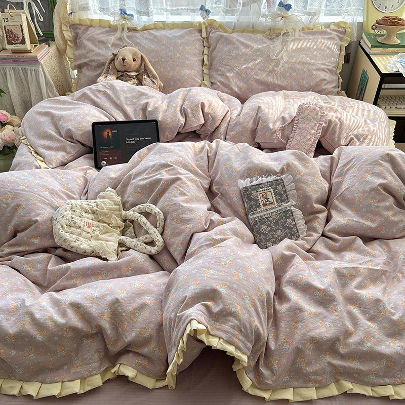 insA Cotton Bed Four-piece Set Pure Cotton New Maternal and Infant Grade Bed Sheet Quilt Cover Student Dormitory Three-piece Set
