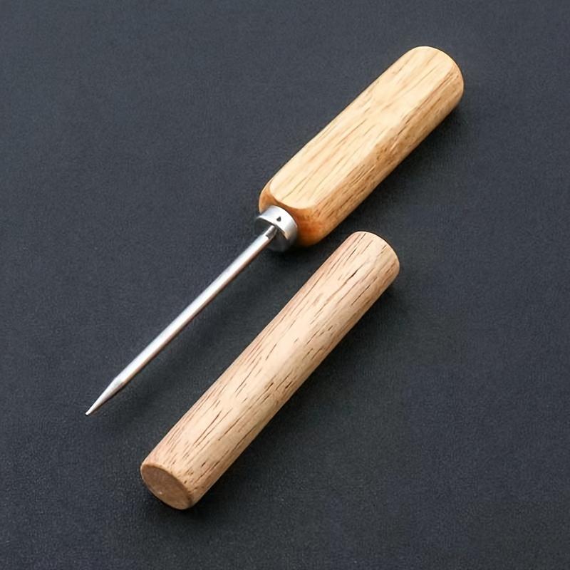 1PC Solid Wood Stainless Steel Long Ice Pick with Lid, Refrigerator Freezer Deicing Appliance, Single Fork Wooden Handle Ice Pick Ice Chisel Wine Set