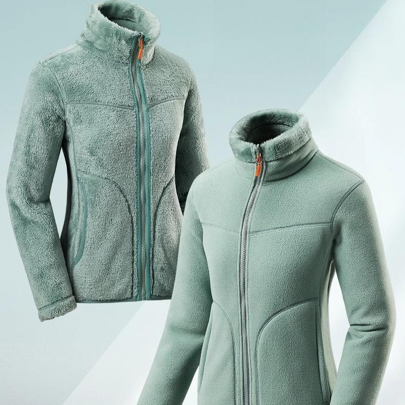 Cardigan Fleece Jacket for Women Winter Raincoat with Thick Coral Fleece Lining and Polar Fleece Jacket for Men Can Be Worn on Both Sides
