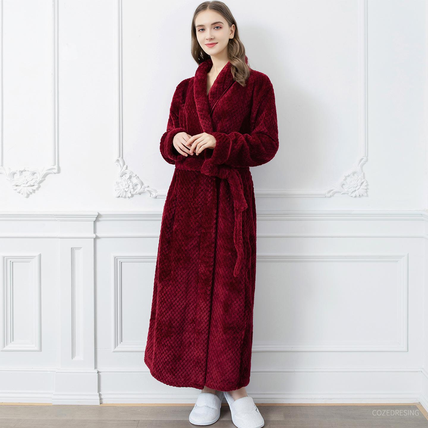 

Очень длинный жаккардовый фланелевый халат для пары - Толстый теплый флисовый банный халат для мужчин и женщин, Зимняя пижама больших размеров XL (170-188CM, 130-195 lbs)