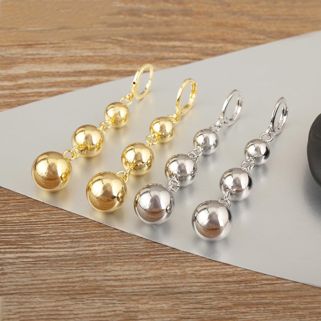 Nidin High Quality Copper Shiny Round Ball Drop Earrings For Women Female Daily Party 2 Colors Choice Ear Jewelry Accessories