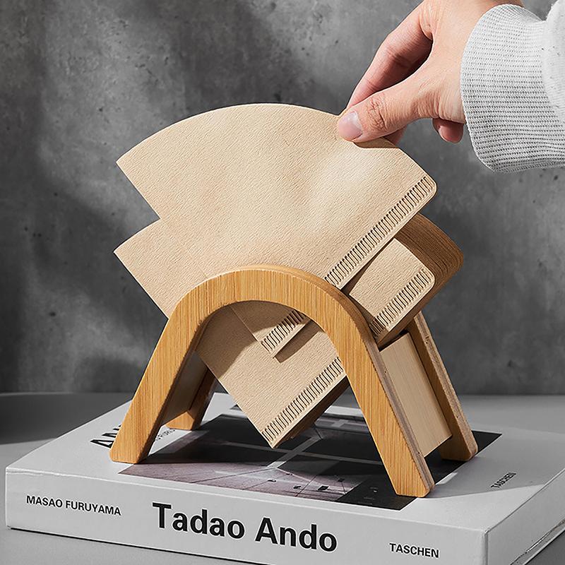 Bamboo Coffee Filter Paper Container Stand Holder Simple Coffee Filters Dispenser Rack Shelf Storage Paper Tissue Box Shelf