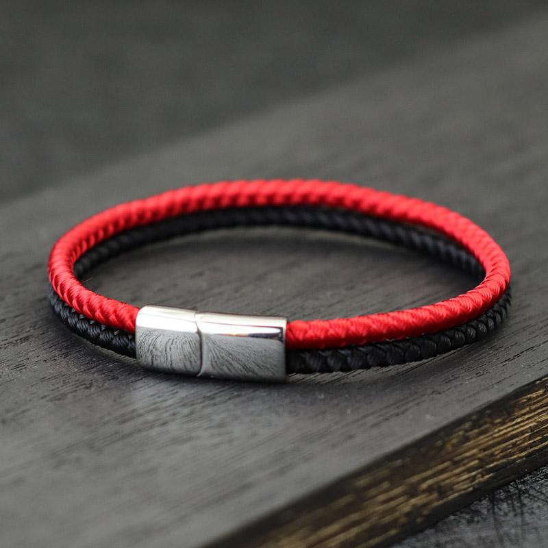 

Fashion Colorblock Rope Bracelet Homme Detachable Stainless Steel Magentic Clasp Surf Fabic Braclet Boyfriend Gift Pulsera Tela 21.5cm(8.5inch) червоний колір чорний