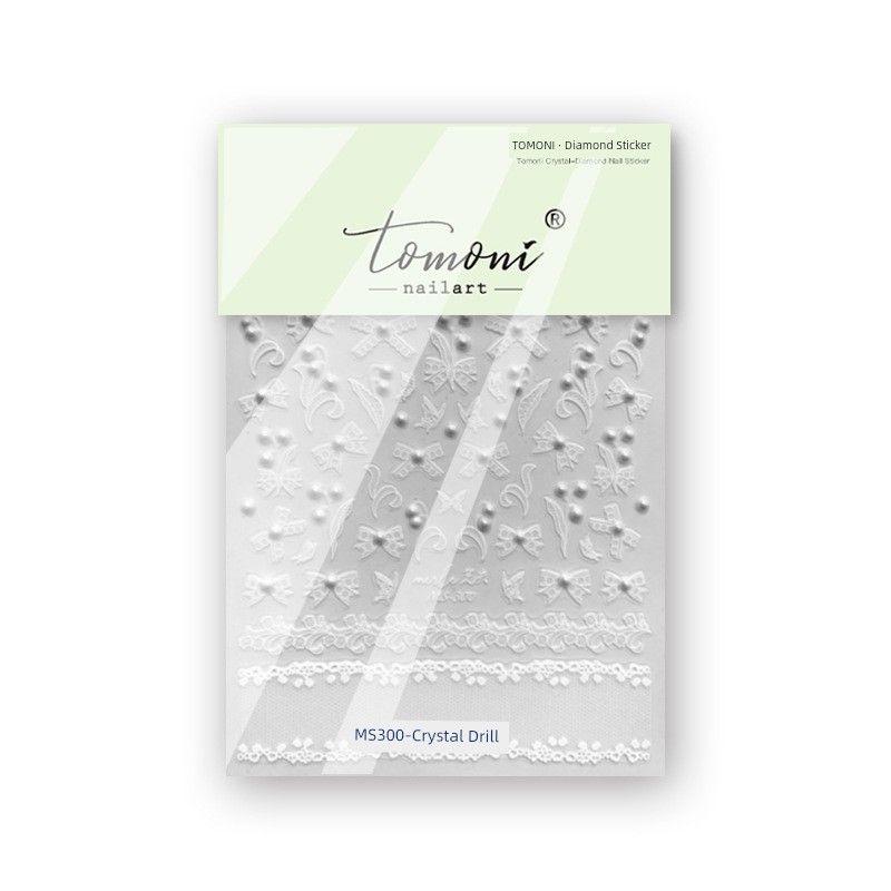 

Bright Crystal Black White Rose Petals Nail Art Sticker Tomoni Adhesive Relief Lace Bows Nail Sticker Lace Bows 300((Crystal Drill))