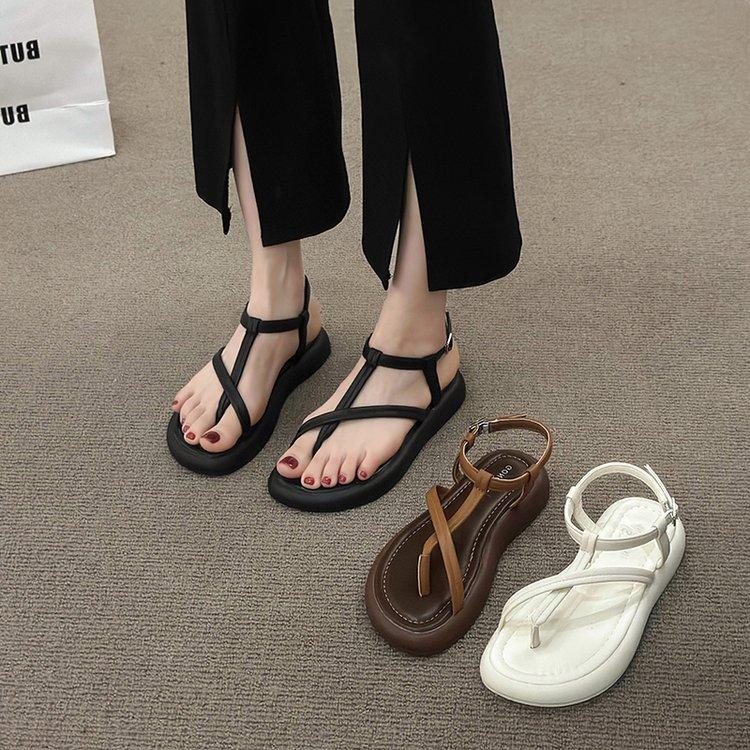 Fairy Style Flat-bottomed Fashion Set-toed Roman Sandals Women's 2025 Spring and Summer New Cross-pinched Soft-soled Beach Shoes