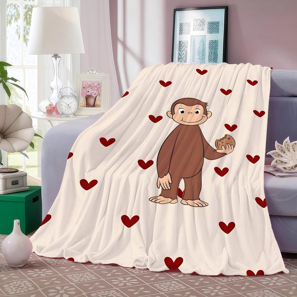 Cartoon C-Curious George Throw Lightweight 240g Flannel Blanket Soft Skin-friendly for Summer Cooling