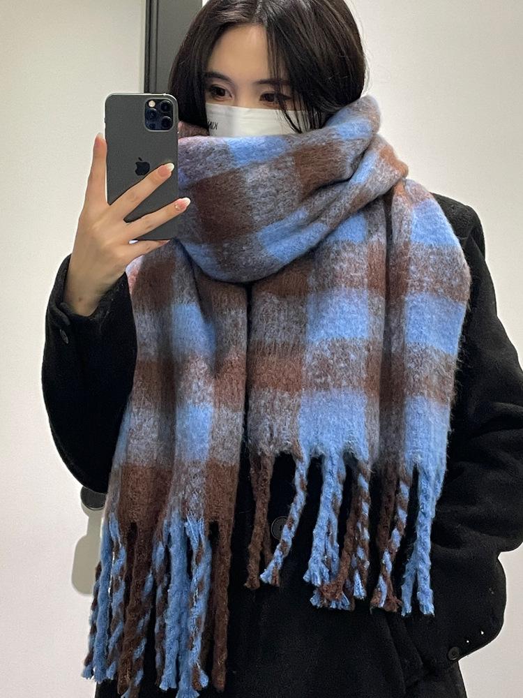 New Winter Mohair Warm Milk Huhu White Scarf Lengthened Solid Color Thickened Scarf Long Shawl