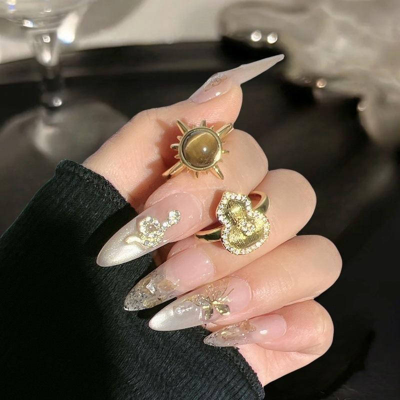 Medieval Sunflower Tiger'S Eye Stone Gourd Open Ring Stacked Temperament Personality High Sense Fashion Suit