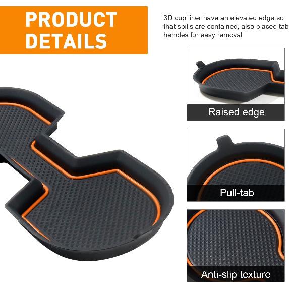 Cup Holder Erts Coaster For Nissan Sentra Accessories 2025 2024     Center Console Liners Silicone Cup Mat Pad Interior Decoration(4Pcs Sets,Orange
