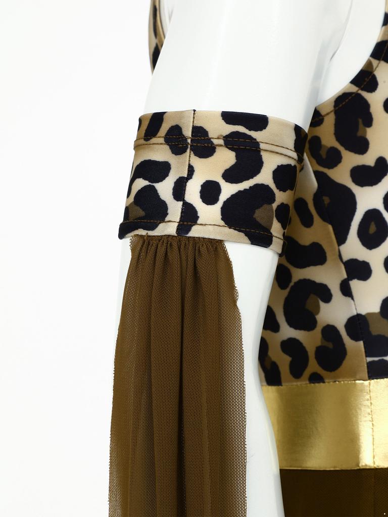 Girls Prehistoric Costume Leopard Print Dress with Built-in Briefs & Oversleeves Metallic Gloss for Performance