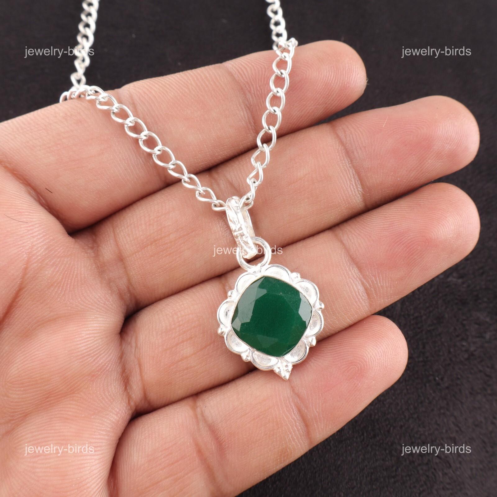 

Green Onyx Stone Daughter Gift Birthday Anniversary Art Deco Pendant 925 Silver PP-2-17