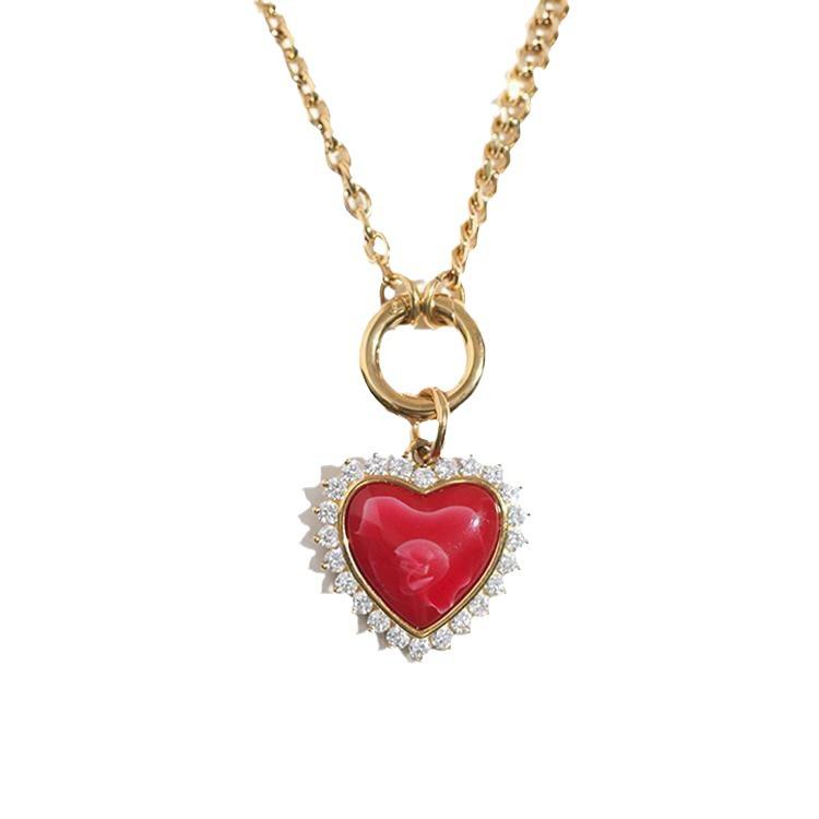 Festive Rhinestone Red Heart Necklace: Light Luxury Clavicle Choker with Advanced Design